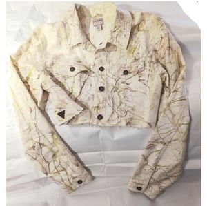 Guess off-white gold marbled cropped Jacket women's xl